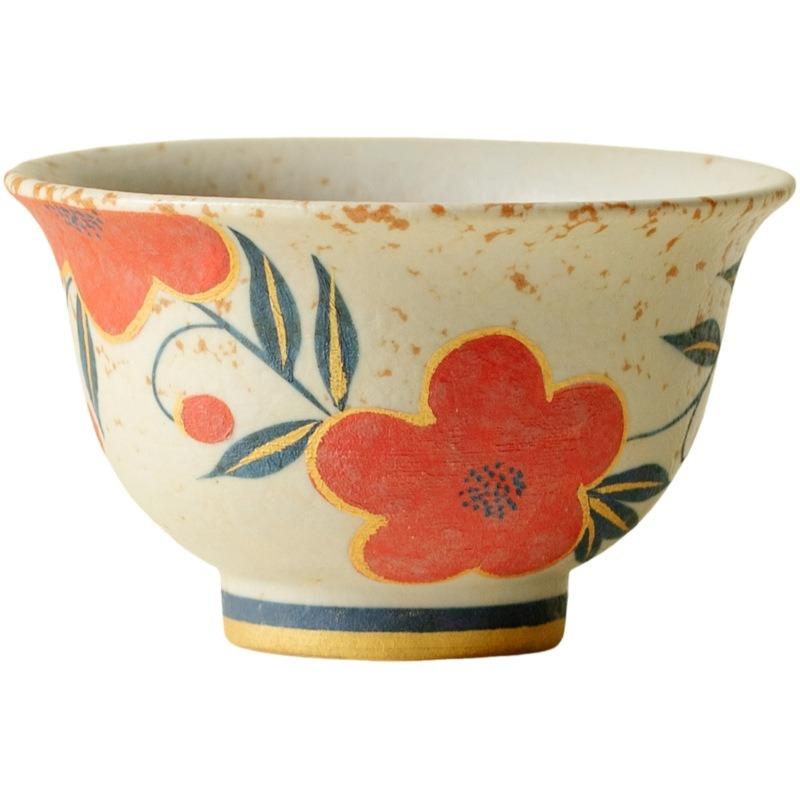 Caramel Glaze Hand-painted Peach Blossom Teacup Handmade Tea Bowl Mug Tea-tasting Personal Cup Chazhan Master Cups Teaware