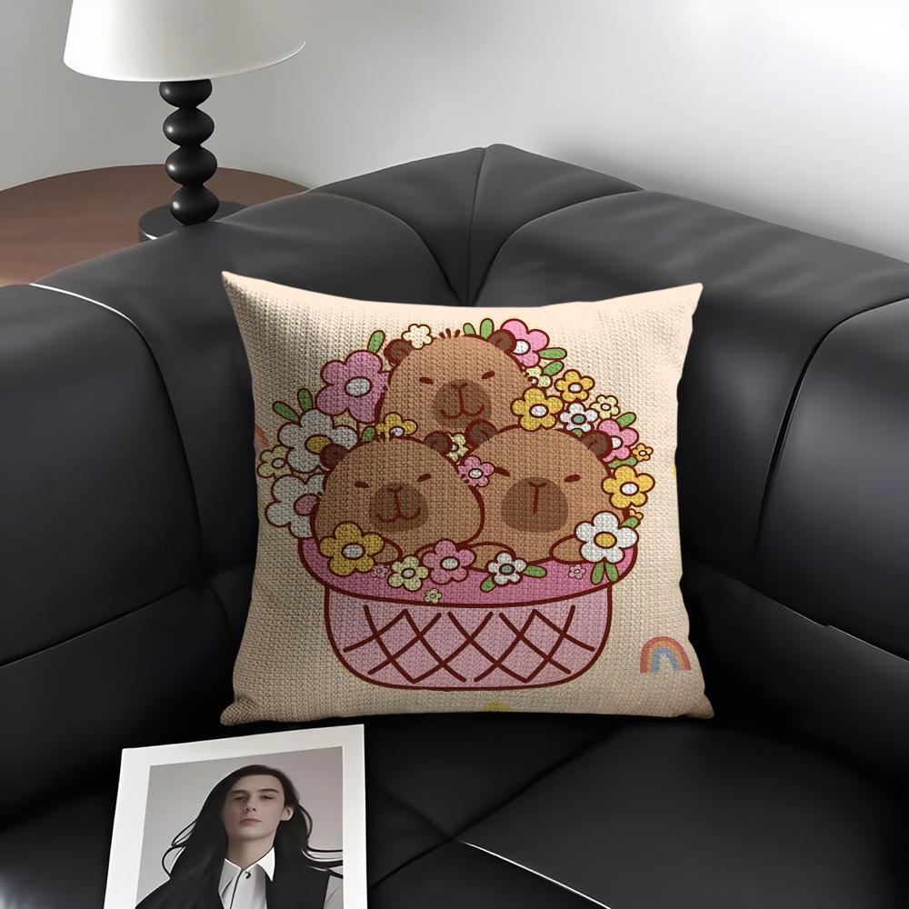 

Caybara Cute Cushion Cover Natural Linen Organic Fabric DoubleSided Printing Sofa Home Decor Gift Pillow Case 30x30cm