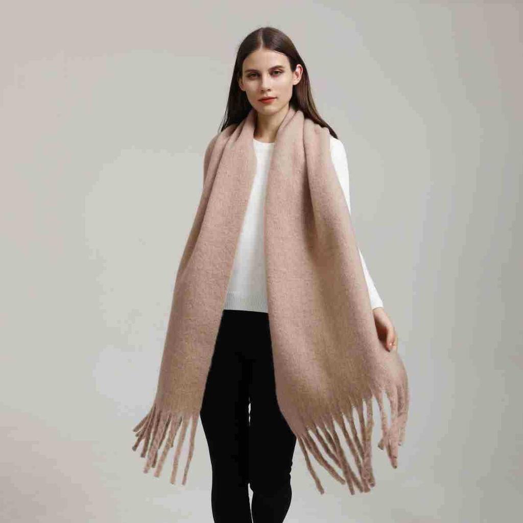 Mohair Women Men Scarf Winter New Girls Female Solid Color Warm Long Scarves Soft Coarse Braid Tassel Shawl Simple Wrap Shawls