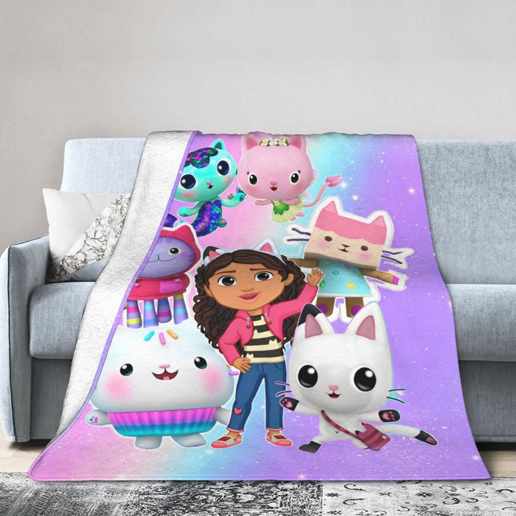 Cartoon Cute Gabbys Dollhouse Blankets Fleece Summer  Breathable Warm Throw Blanket for Bedding Outdoor Plush Thin Quilt