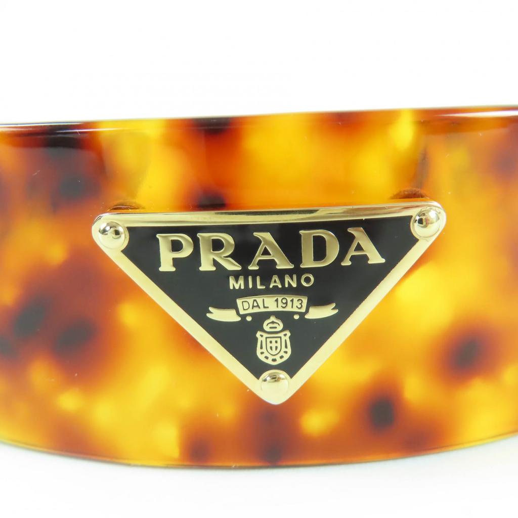 Great PRADA Current Triangle Logo Tortoiseshell Pattern Plex Headband 1IH082 Used