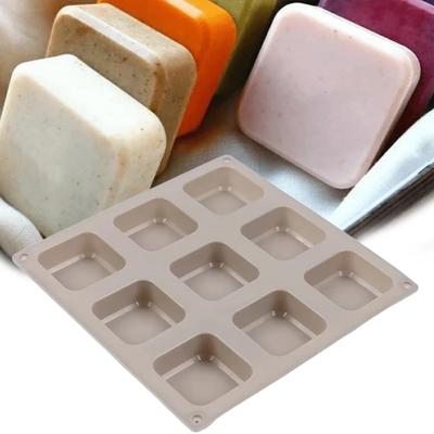 9-Cavity Silicone Soap Mold Square Soap Clay Plaster Making Chocolate Candy Jelly Pudding Muffin Cake Mold