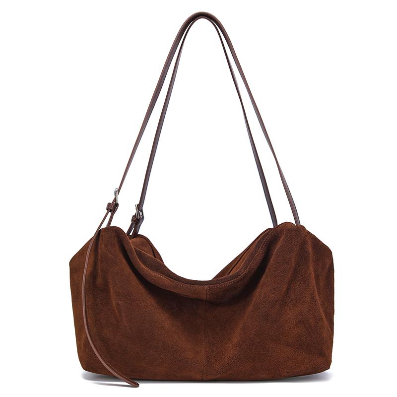 

Ladies luxury shoulder bag with large capacity commuting travel suede suitable for autumn winter soft leather genuine leather 34x14x20cm кофейный