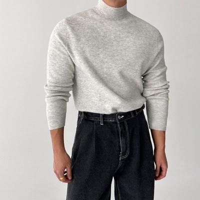 Retro Chic Men's Semi Pullovers High Street High Neck Casual Trend Korean Solid Color Niche Interior Vintage All-match Sweaters