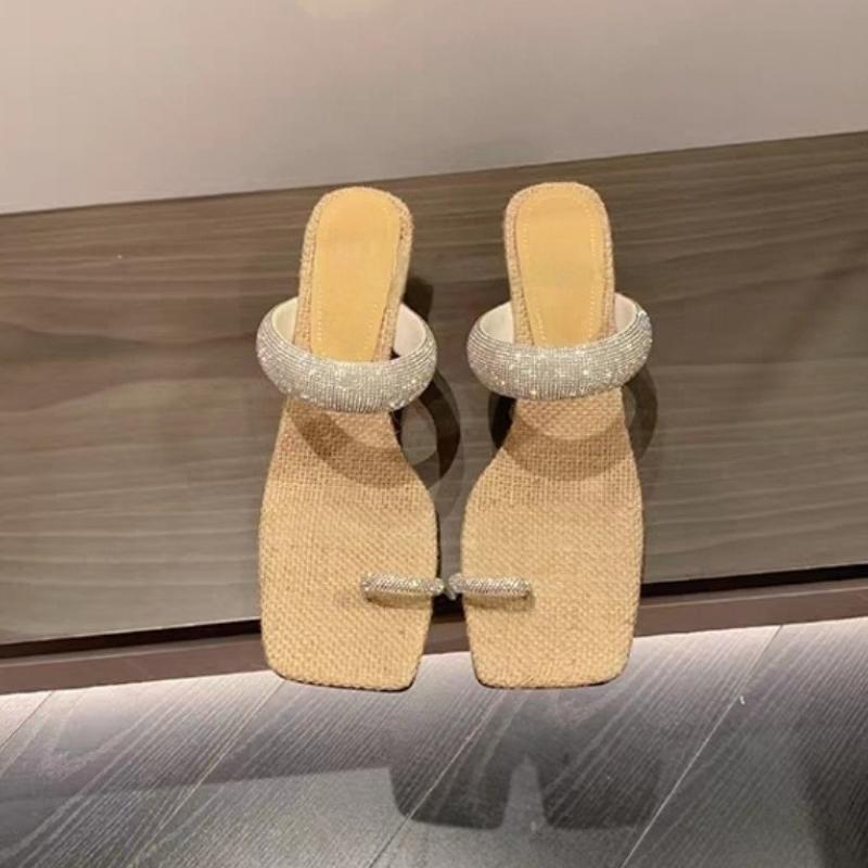 Square Toe Crystal Women Slippers High Heels Sandals Chunky Shoes Women Summer 2025 New Sexy Party Shoes Flip Flops Mujer Pumps