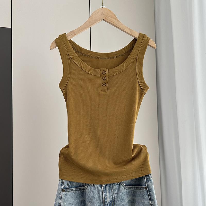 Anti-Armpit-Fat Cami Tank Top Ribbed Slim Fit Button Inner Wear Versatile Everyday Stretchy Slim Base Layer Soft Fabric Inner And Outer Wear Top