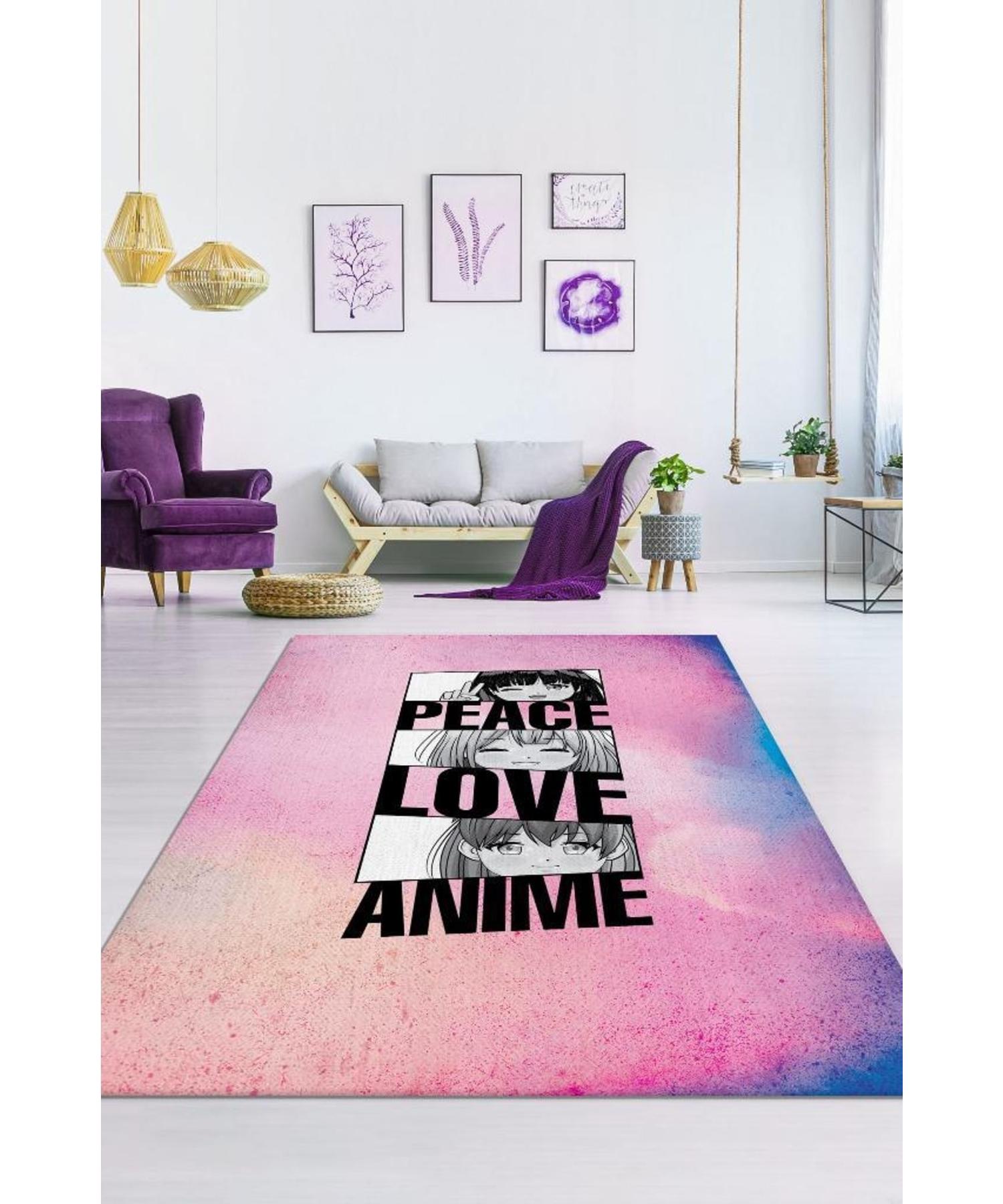 

Peace Love Anime Woven Based Washable Non-Slip Anime Lovers Carpet