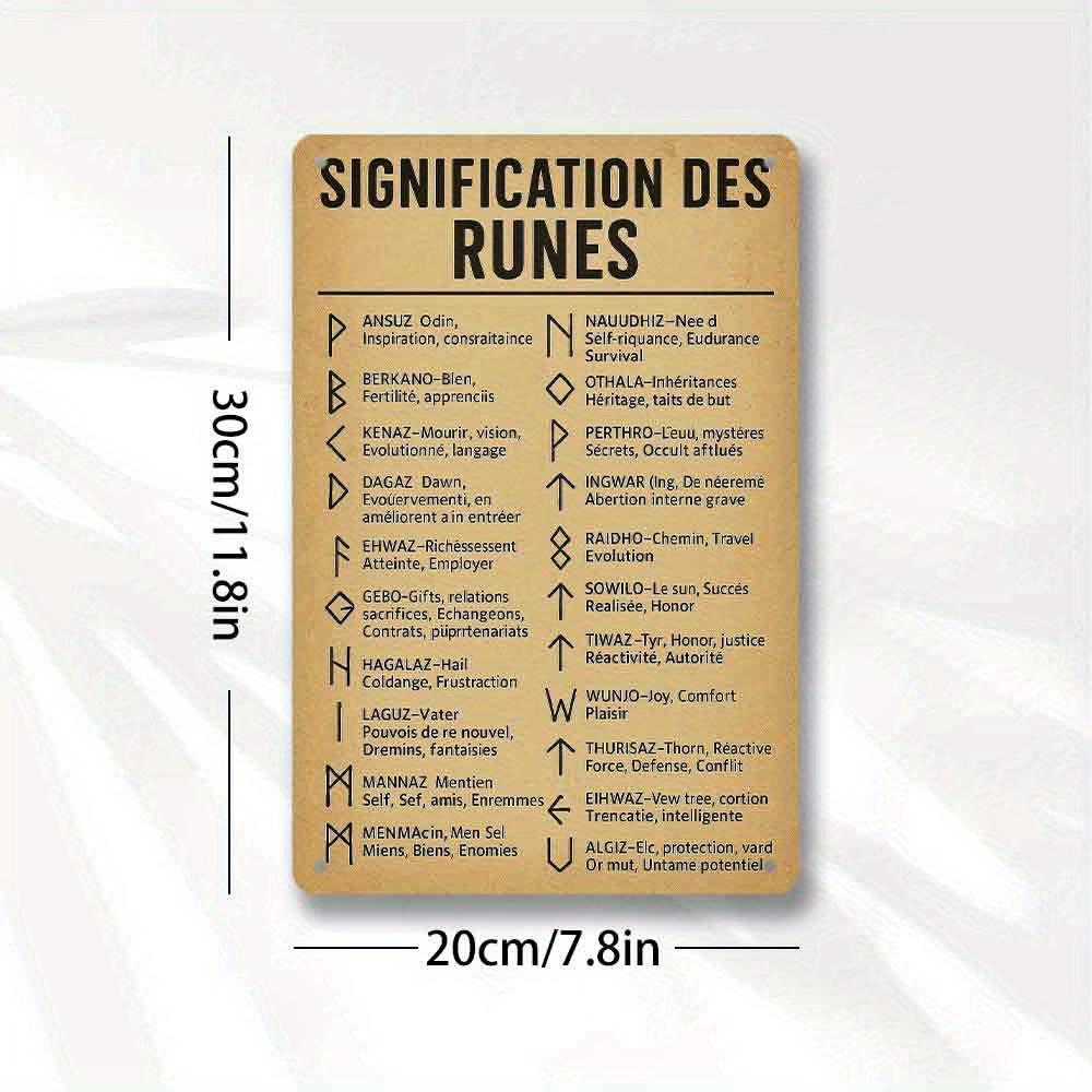 

French Iron Sign with Ancient Rune Meanings Chart UV Resistant Weatherproof Metal Plaque for IndoorOutdoor Decor 20x30cm（7.8x11.8inch）
