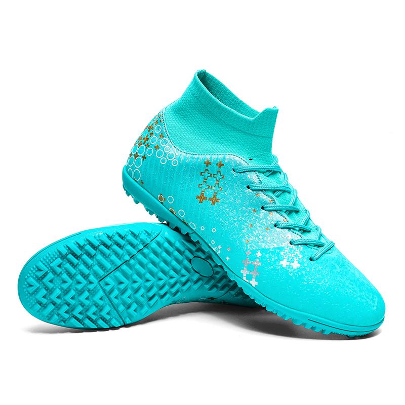 

Футбольные бутсы мужские/женские молниеносные камуфляжные с мягкой резиновой подошвой с коротким гвоздем для искусственного газона для молодежи и детей 47 циан