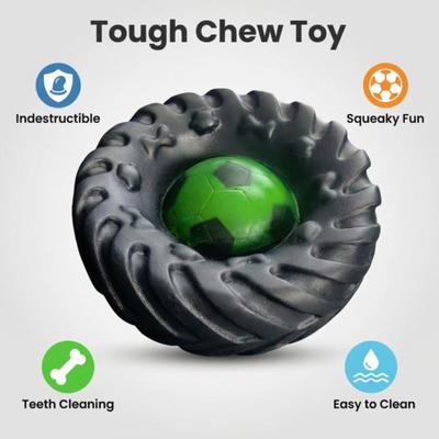 Jouet à mâcher pour chien Pneu de football avec couineur intégré Pneu de tennis Jouet interactif pour chiot Résistant aux morsures Jouet pour les dents des animaux de compagnie Jouet pour l'ennui