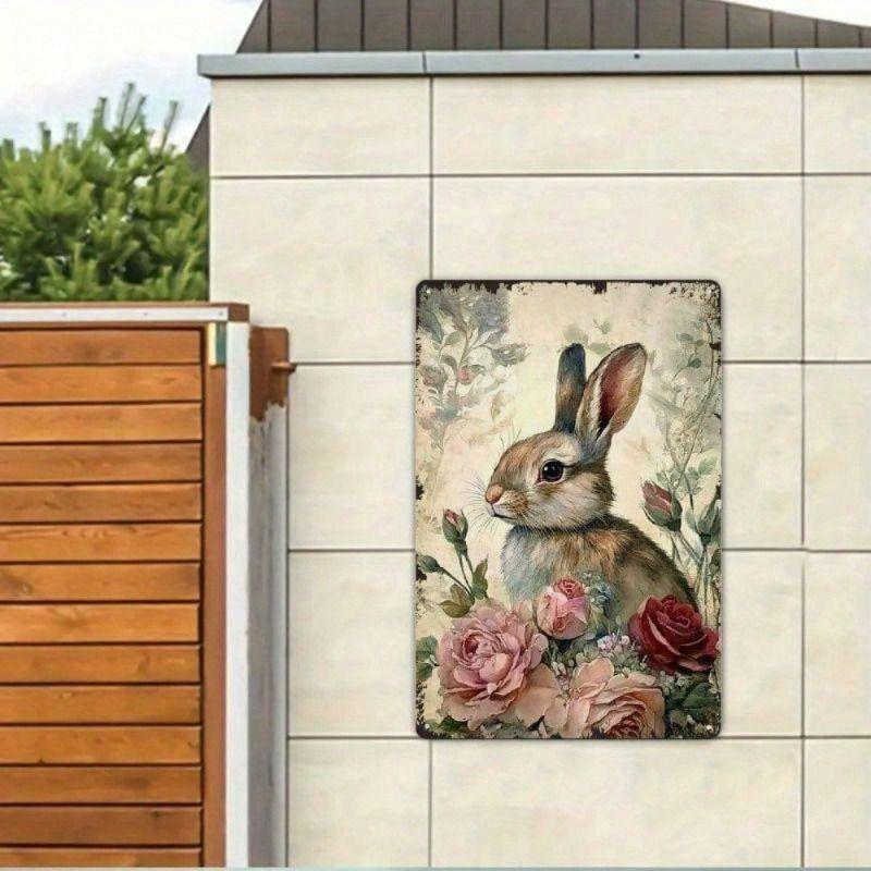 Metal Wall Art Vintage Easter Rabbit, Home Decor Poster