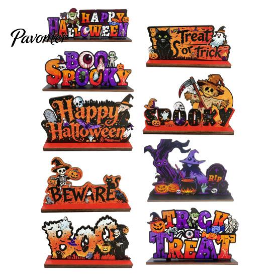 Halloween Room Tabletop Decor Pumpkin Haunted House Letter Ornament, Wooden Ornaments Spooky Festive Desk Decoration for Party Props Unique