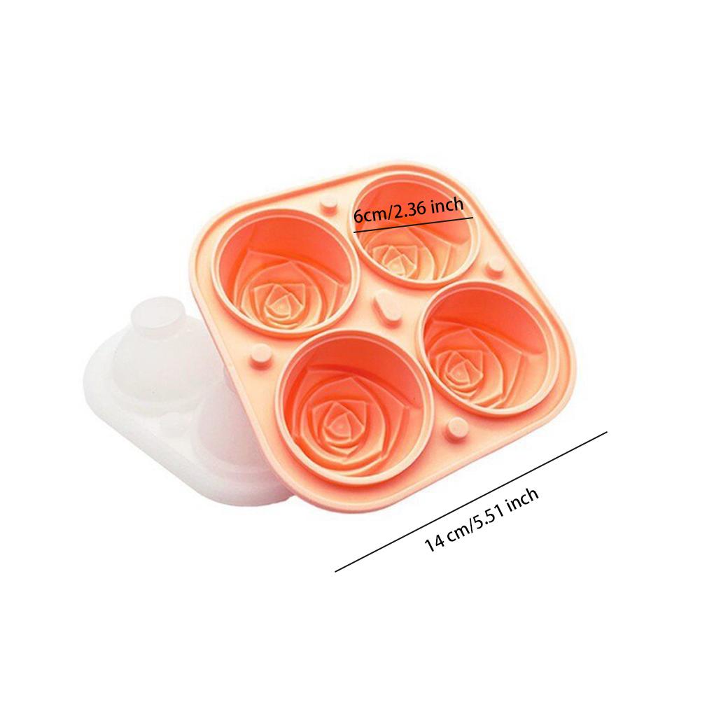 4 Holes Ice Cube Mold Silicone Rose Shape Freezing Beverage Jelly Chocolate Tray Reusable Hotel DIY Mould with Lid
