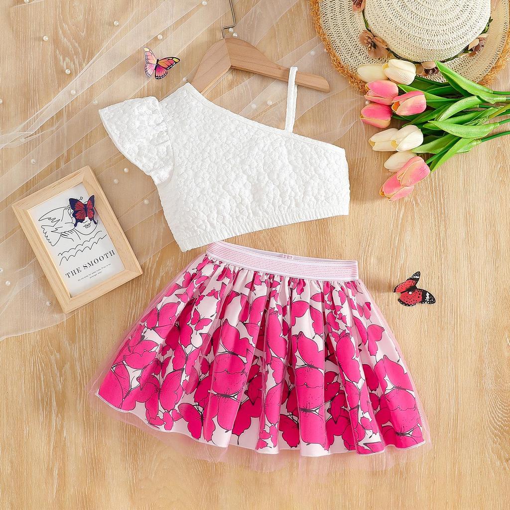 2025 Summer Girls' Butterfly Print Pleated Skirt - Fashionable Fairy Design