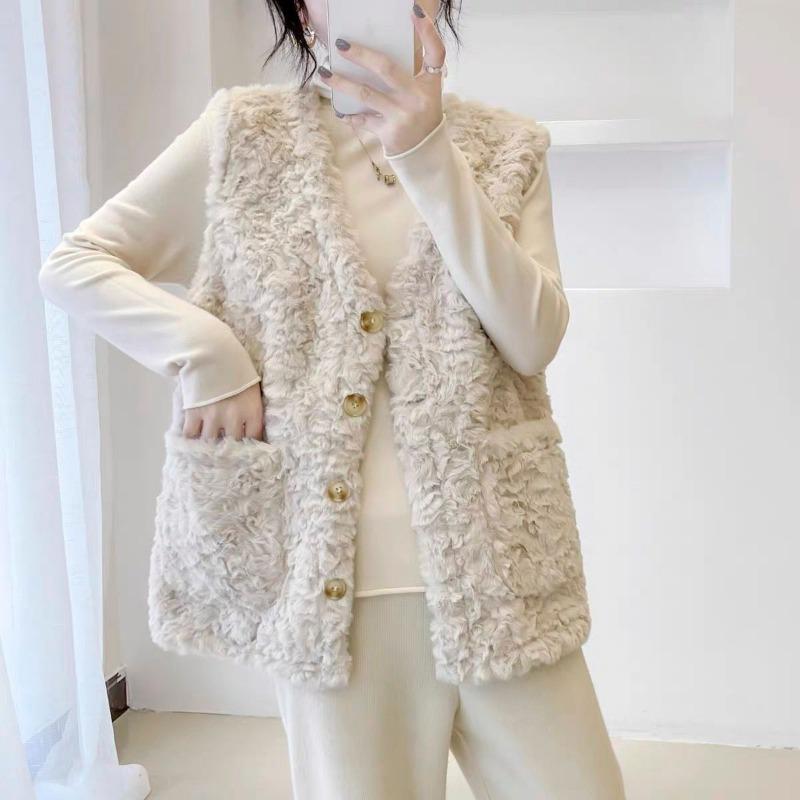 Imitation Lamb Wool Vest Women Autumn and Winter Thin Rabbit Fur Vest Fashion Fur Fur Vest Warm