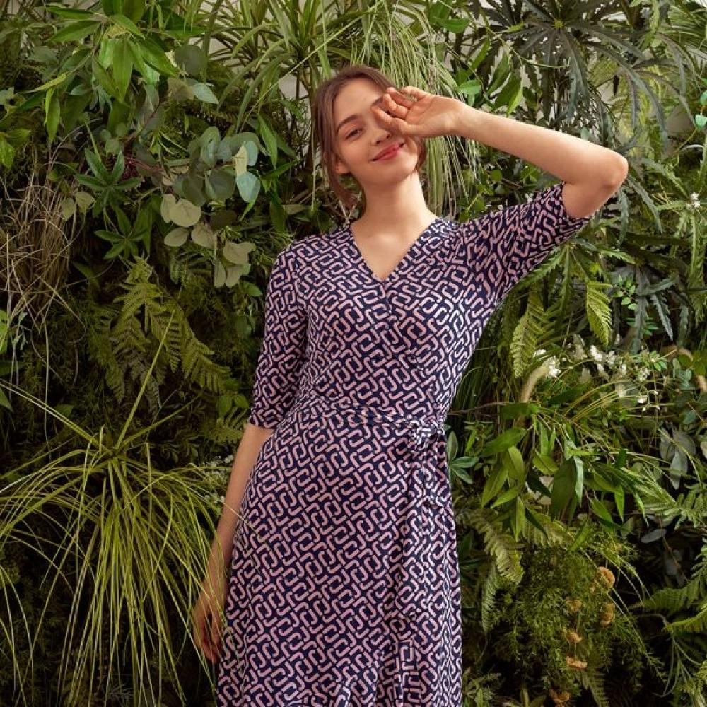 Lipbbam Creora Vivienne 3 4 Sleeve Frill Wrap Dress Ldm42lj01