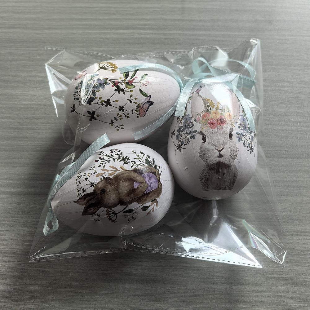 Easter Hanging Foam Egg With Rabbit Patten Cartoon Diy Artificial Simulation Egg Easter Hanging Ornament Party Atmosphere Prop
