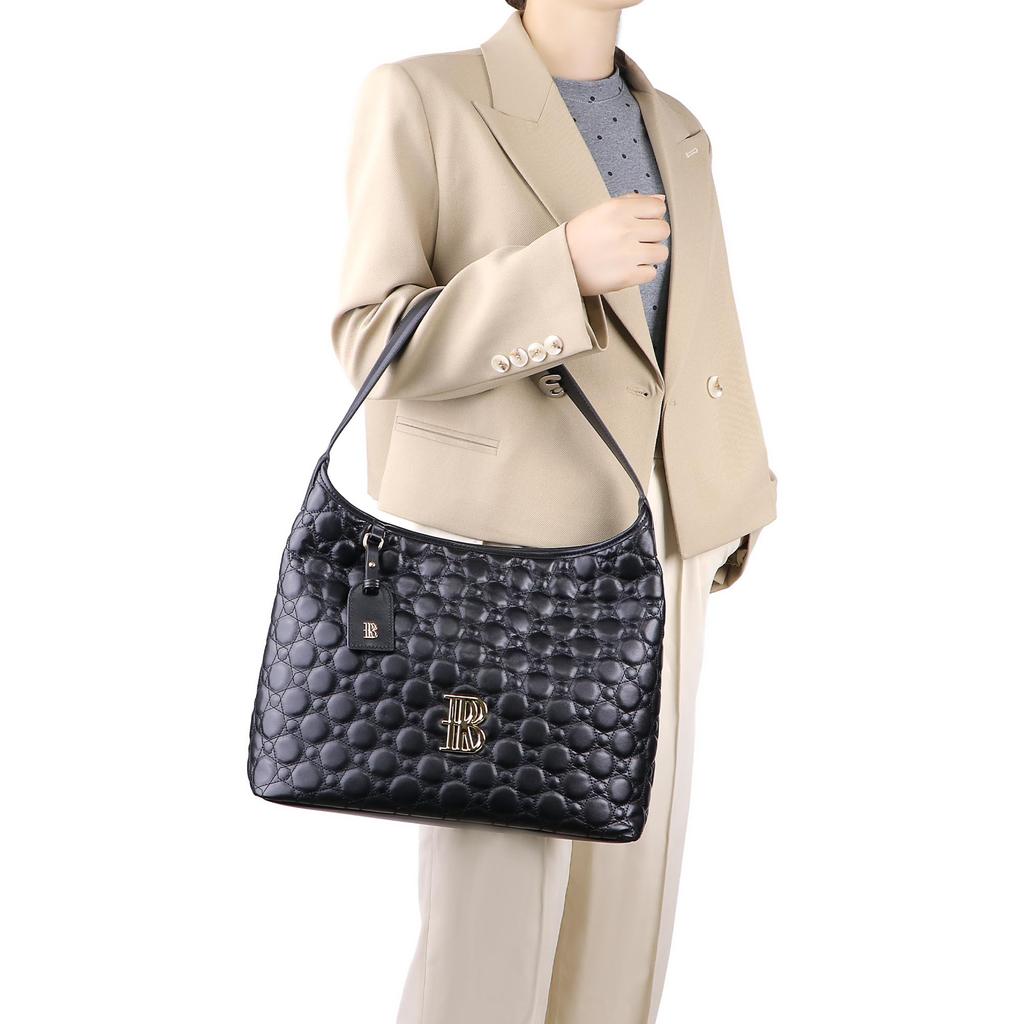 [Royal Bagger] Genuine Cowhide Quilted Tote Bag for Women, Large Capacity Handbag, Fashionable Shoulder Bag, Underarm Purse 3269 (Black)