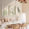 3PC Sage Green Boho Wall Art Minimalist Line Face, Abstract Arch & Botanical Print, Neutral Modern Decor for Living Room