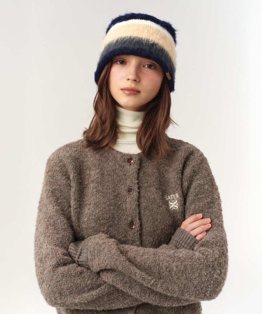 Seteo Striped Knit Bucket Hat Navy