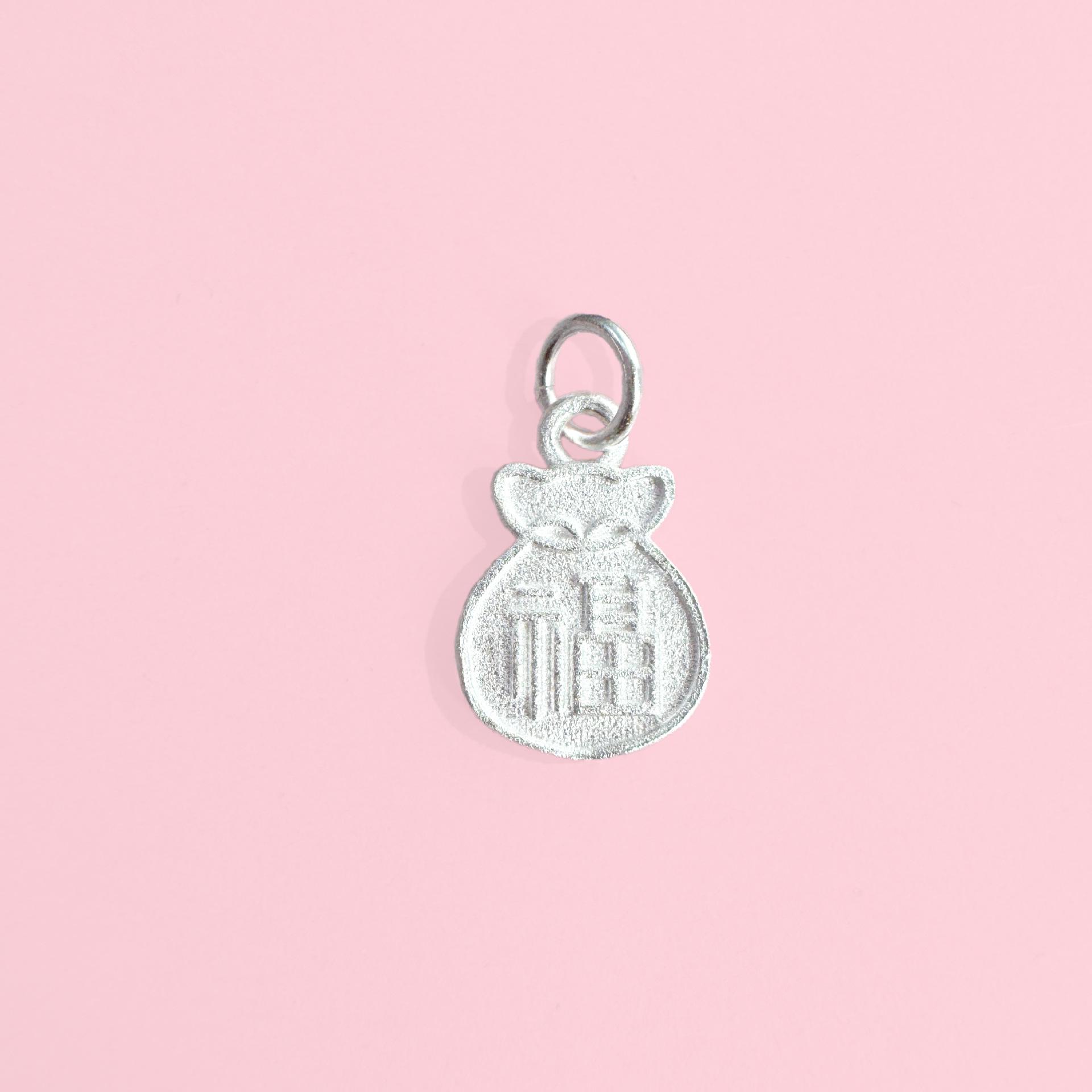 S999 Sterling Silver  Fu  Charm Pendant: DIY Bracelet/Necklace Gold Beaded Ornaments