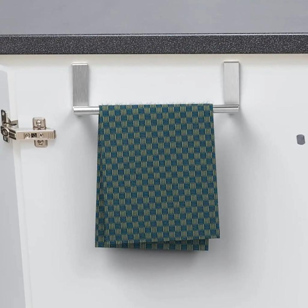1pc-Towel Rack Stand Stainless Steel Cabinet Door Hanging Rod Punch-Free Holder Kitchen Bathroom Shelf Silver