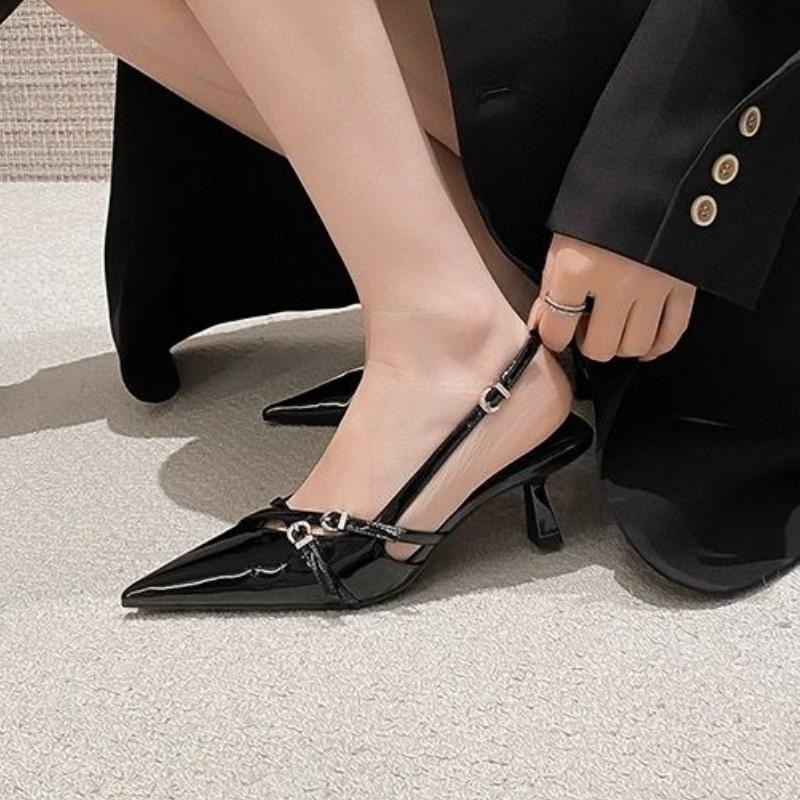 Fashionable large-sized sandals, 2025 summer new sexy party, patent leather pointed-toe elegant stiletto women's shoes