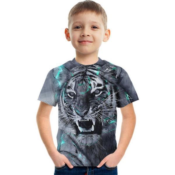 Fashionable Summer Children's Top Creative Colorful Fun Animal 3D Printed T-shirt Boys Girls Comfortable Soft Breathable Short Sleeves T-shirt
