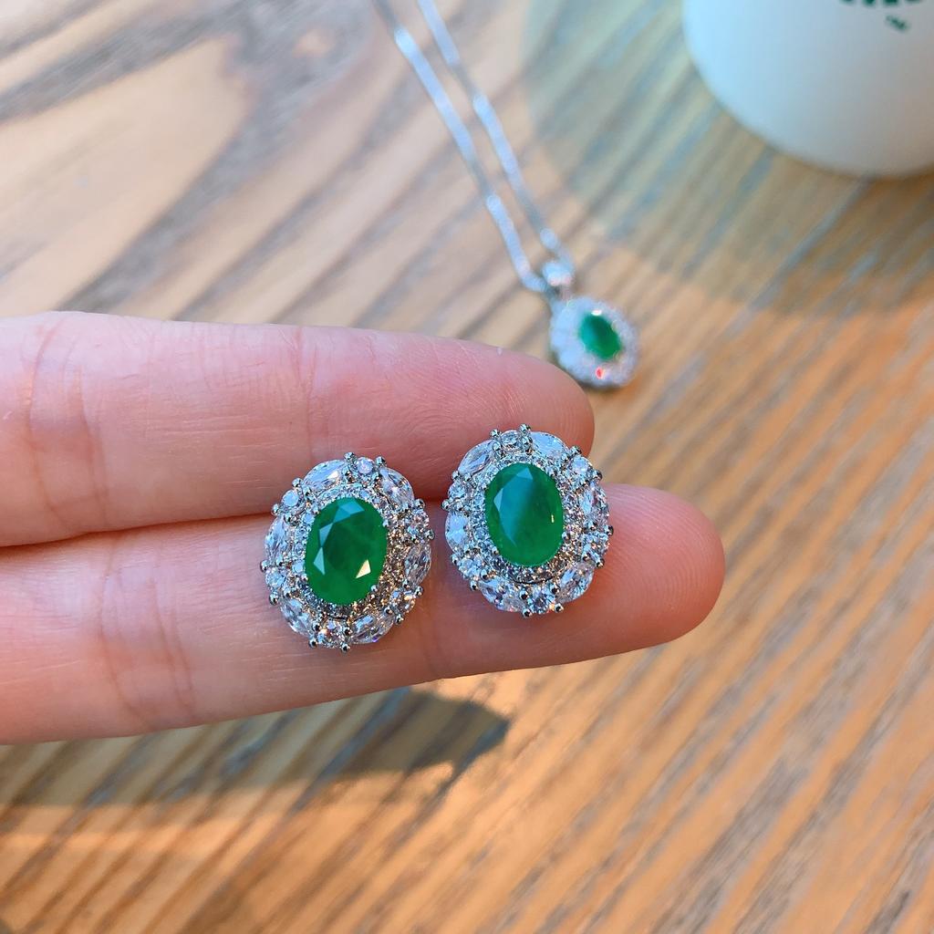 Emerald Necklace Earrings Jewelry Two-piece Set