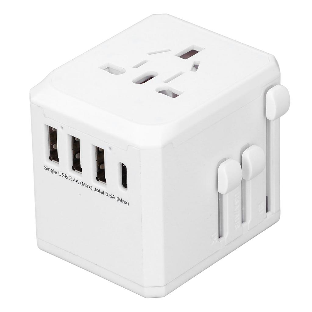 Reseadapter med 3 USB A 1 USB C Bärbar Tyst Resespänningsomvandlare för Hårtork