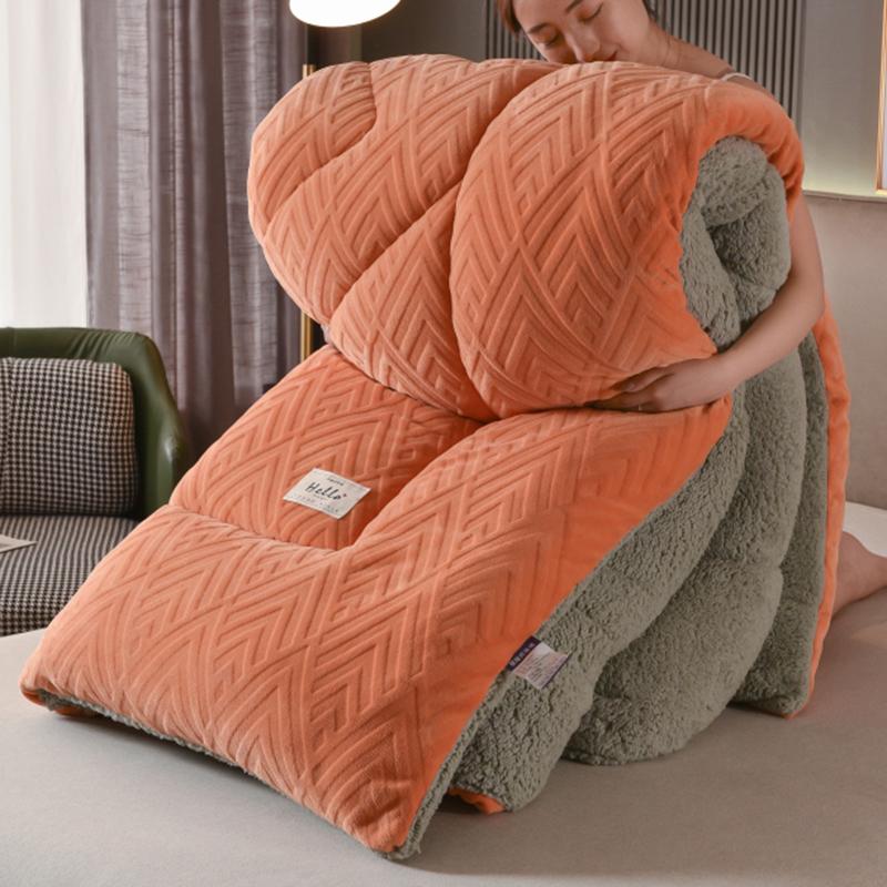 Embossed Velvet Thickened Warm Winter Comforter Soft Solid Color Coral Fleece Weighted Blanket for Bed Queen Size Sleeping Quilt