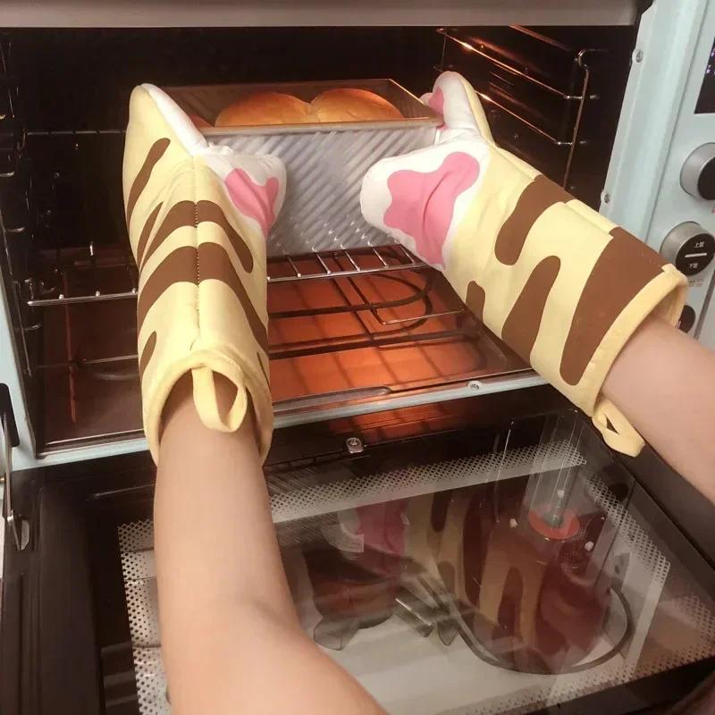 Microwave Cotton Gloves Cute Cat Paws Oven Insulation Gloves Single Kitchen Baking Supplies Silicone Oven Mitts Cooking Glove
