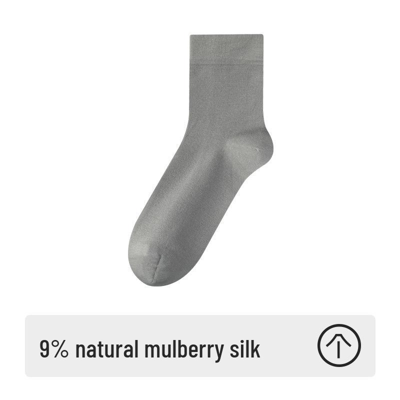 Men's Premium Mulberry Silk Mid-Calf Socks - Antibacterial & Deodorant - Ideal for Business Wear with Leather Shoes - Autumn/Winter Style