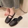 Fashion French Head Half Slippers Women Wear 2025 Spring Summer New Shallow Mouth All Soft Leather Mueller Shoes Beach Single Shoes