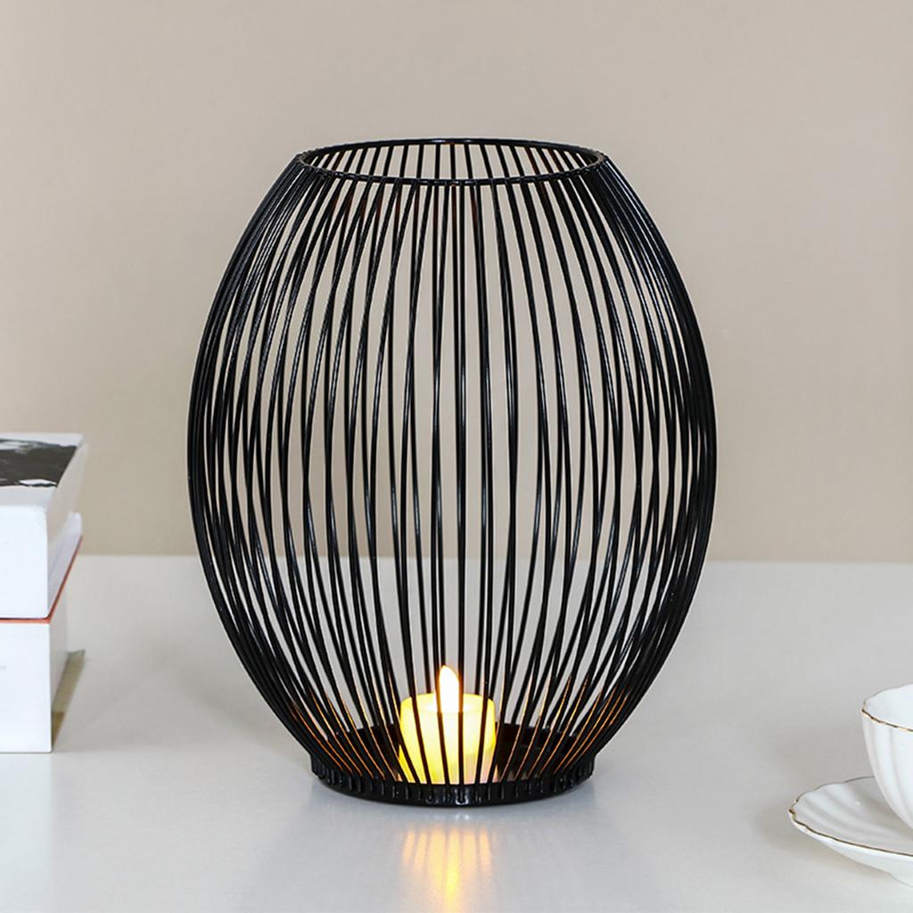 Einfacher Metall-Kerzenhalter Ornament Eisenkäfig Kerzenhalter Dekoration für Zuhause Hochzeit Tischplatte Schwarz L