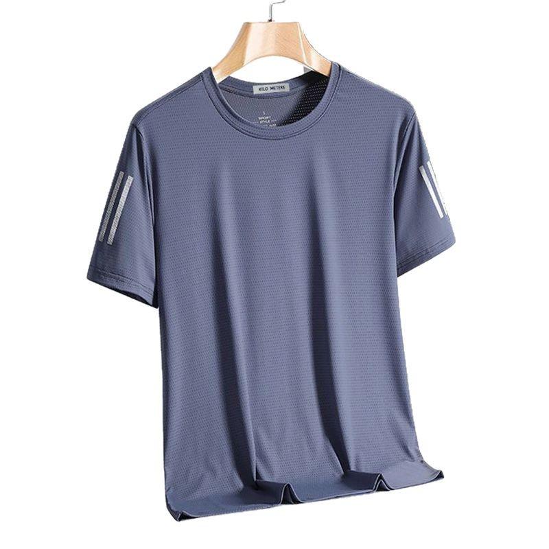 Men's Summer Ice Silk Quick-Dry Round Neck Short Sleeve T-Shirt - Breathable, Lightweight Sportswear