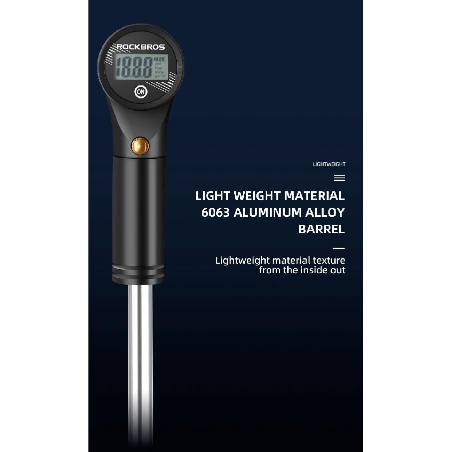 ROCKBROS Bicycle Pump 320PSI High Pressure Two-stroke Portable With Electronic Pressure Gauge Inflator MTB Road Bike Accessories
