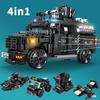 4 In 1 SWAT Police Armored Truck Building Blocks Helicopter Speedboat Vehicle Car Toy Bricks Educational Toy Christmas Gift