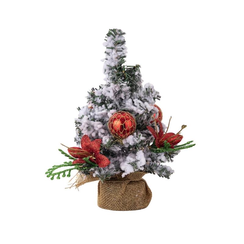 Small Tabletop Festival Display Tree Plush Trimmed Miniature Christmas Tree Festival Table Ornament for Home Decors