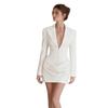Women's Blazer Dress Deep V Neck Rhinestone Trim Ruched Long Sleeve Mini Dress Multi Color Slim Fit