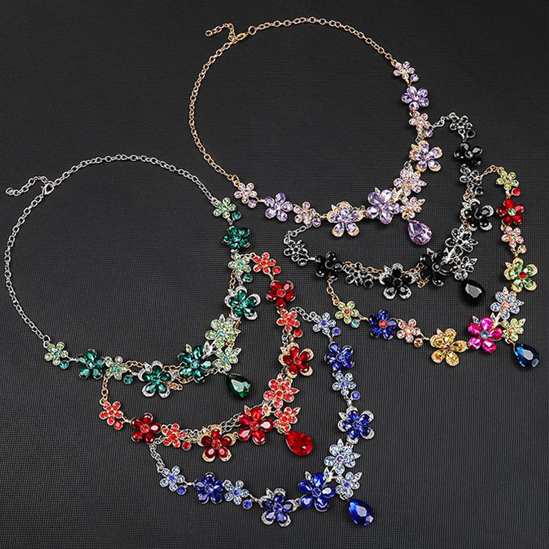 Vintage Floral Crystal Bridal Jewelry Set European Wedding Earrings Necklace Accessories for Women
