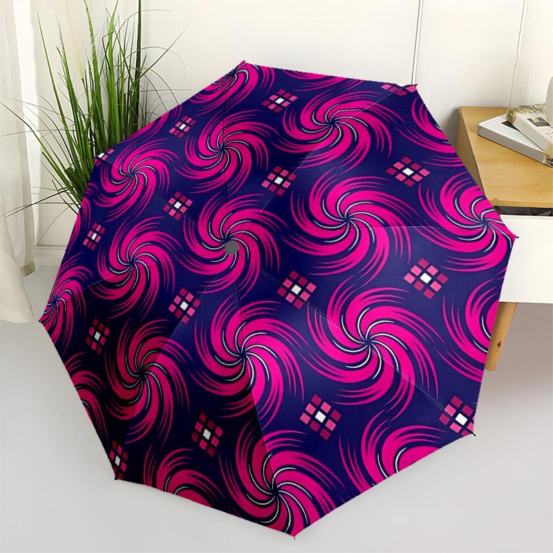 1pc Swirl Pattern Automatic Opening/Closing Folding Umbrella with 8 Ribs, Plastic Handle, Windproof Portable Sunshade Umbrella yy251222189