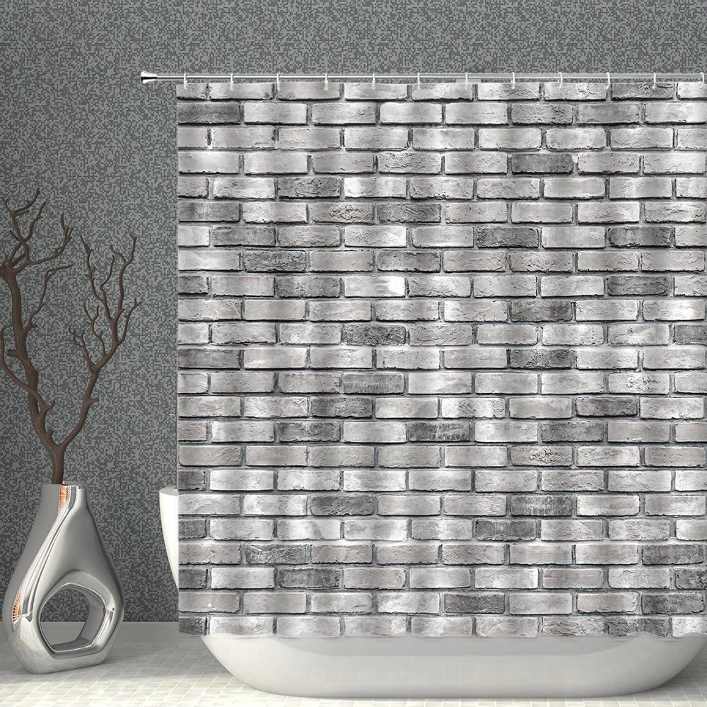 Brick Pattern Shower Curtains Waterproof Fabric Stone Grain Bath Curtain For Bathroom Partition Multi-Size With Hooks Home Decor