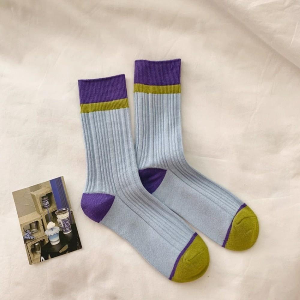 A Pair Soft Mid Tube Socks Stripes Long Socks Durable Womens Crew Socks  for Women