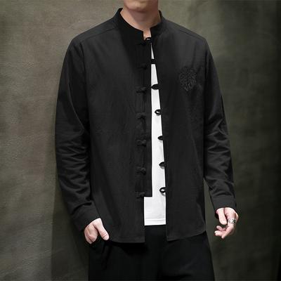 2025 Frühling Sommer Männer Chinesischen Stil Baumwolle Hemd Männer Einfarbig Lose Shirts Männlichen Traditionellen Kung Fu Tai Chi Hanfu Hemd