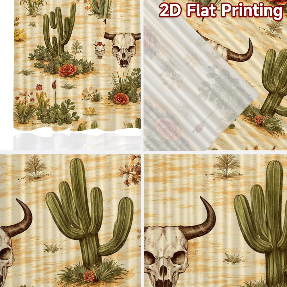 2D FLAT PRINTING 2pcs Curtains (Without Rod) Desert Cactus and Skulls Print Chic Curtains Versatile 100% Polyester Curtains