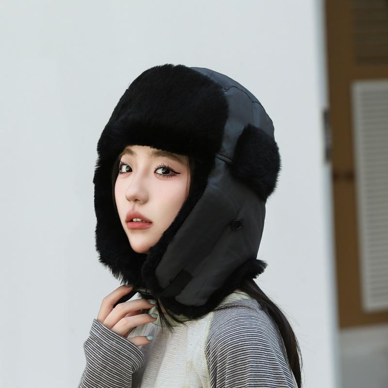 Real rabbit fur winter windproof ear protection cotton hat cycling warm hat outdoor skiing cold hat