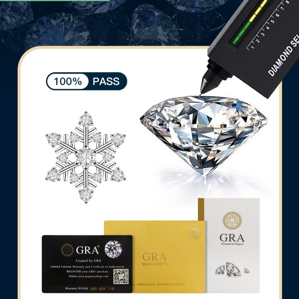 Round Cut 925 Sterling Silver Moissanite Stud Earrings Snowflakes Shape Earring