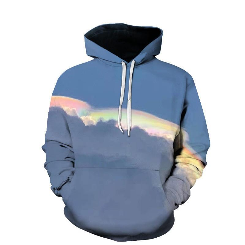 Mens Long Sleeve Hooded Sweatshirt With 3D Cloud Print Loose Fit Casual Pullover Fall