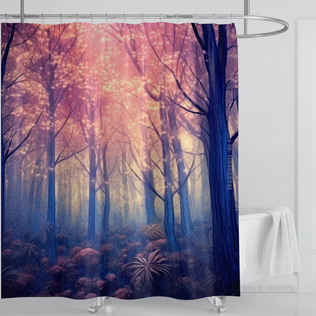 Mystical Forest Print Waterproof Shower Curtain - Stylish, Durable & Easy-Care Choice for Serene Nature-Inspired Bathroom Déco